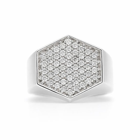 Sterling Silver Pavé-Set Diamond Hexagon Ring