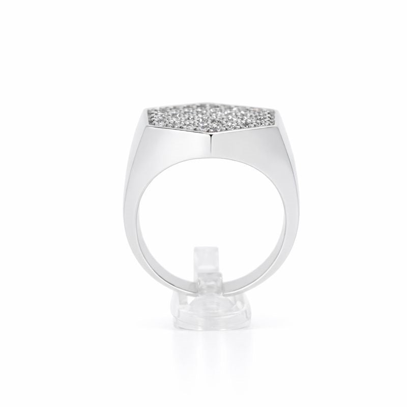 Sterling Silver Pavé-Set Diamond Hexagon Ring