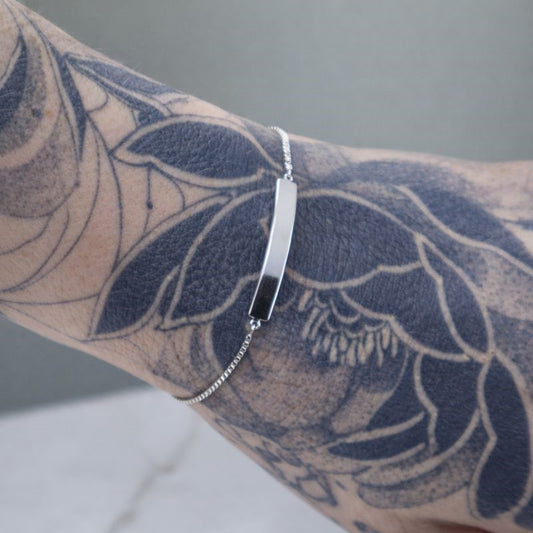 Sterling Silver Adjustable High-Polish Engravable Bar Bracelet