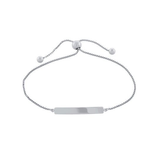 Sterling Silver Adjustable High-Polish Engravable Bar Bracelet
