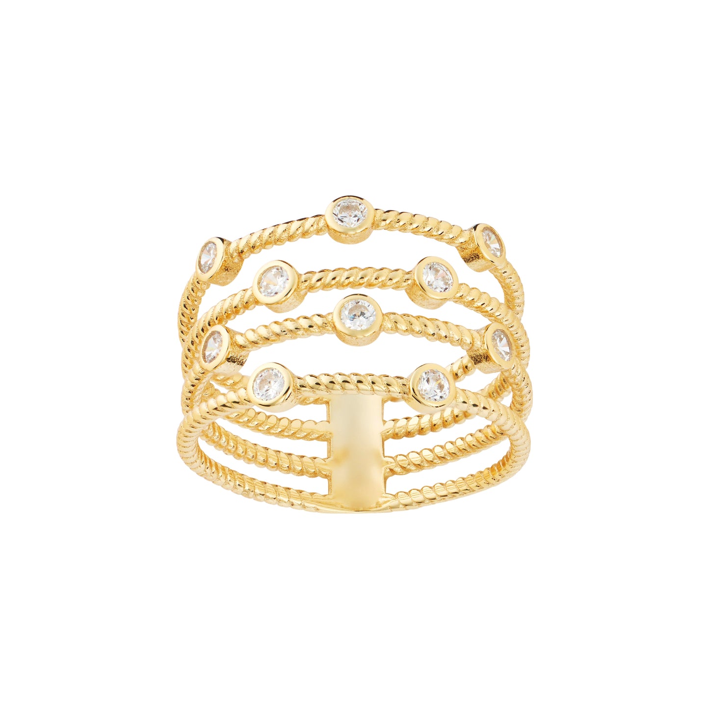 14K Gold Plated Bezel CZ Multi-Row Ring – Size 8