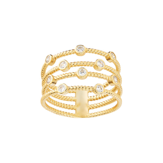 14K Gold Plated Bezel CZ Multi-Row Ring – Size 8