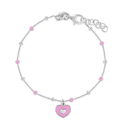 Sterling Silver Pink Enamel Heart Children's Bracelet