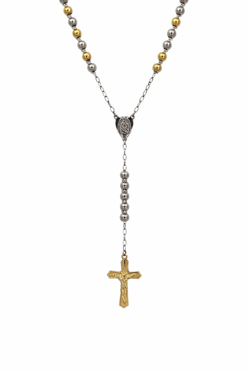 Stainless Steel Two-Tone Rosary Necklace