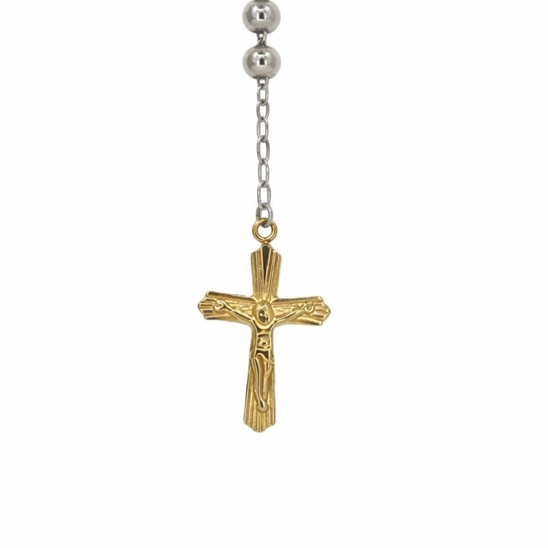 Stainless Steel Two-Tone Rosary Necklace