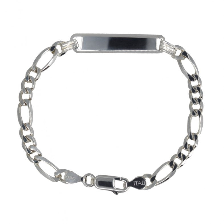 Sterling Silver Figaro Link Engravable ID Children's Bracelet