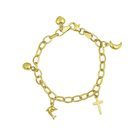 10K Gold Plated Dangle Multi-Charm 6" Children’s Bracelet