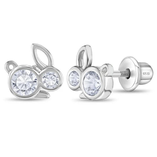 Sterling Silver Clear CZ Bunny Children's Earrings