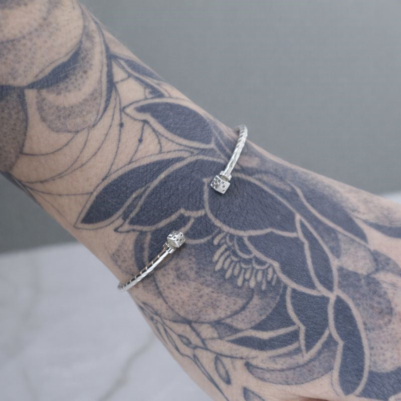 Sterling Silver Diamond-Cut Dice Bangle