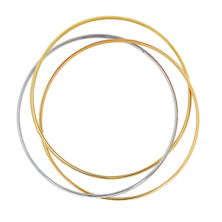 Stainless Steel 14K Plated Tri-Color Interlocked Bracelet Set