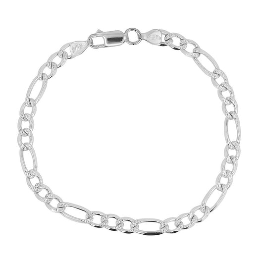 Sterling Silver 120 Gauge Pave Figaro Link 7" Bracelet