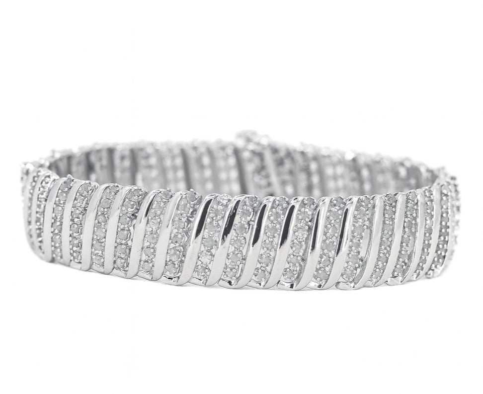 Sterling Silver 7.5" Prong Set Diamond Bracelet
