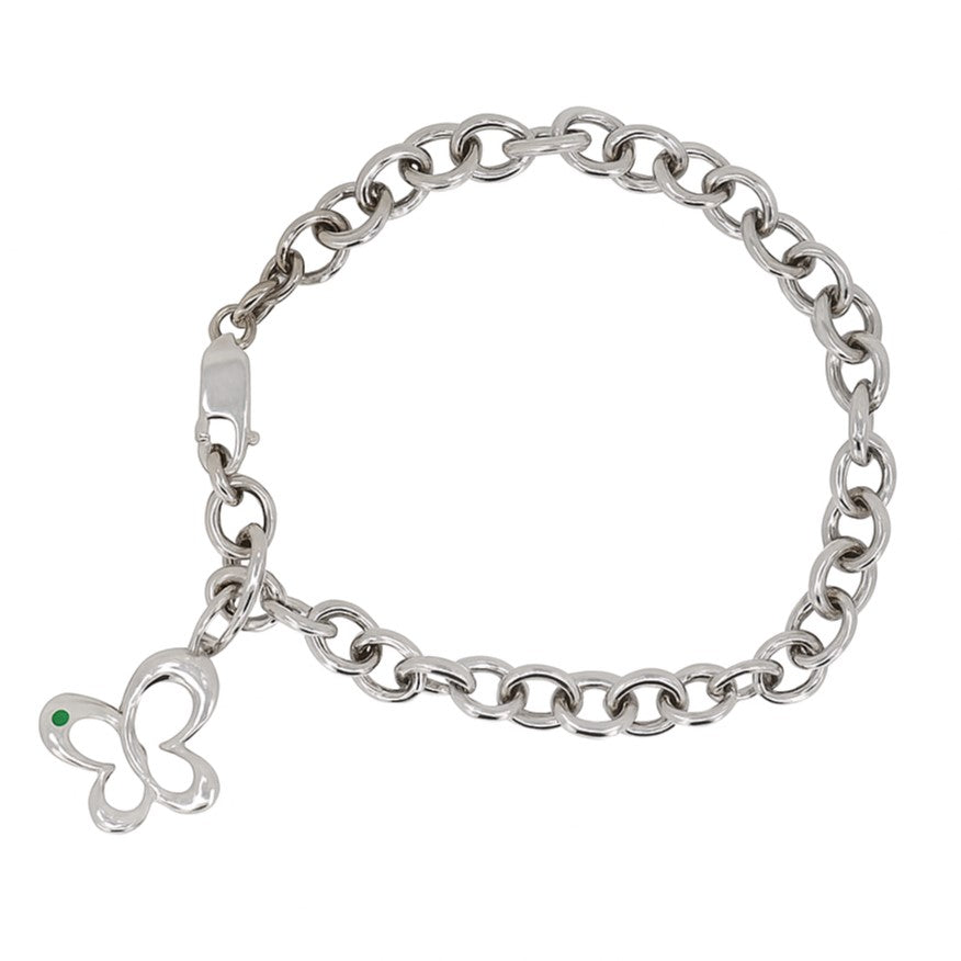 Sterling Silver 7.5" Dual-Sided Butterfly Dangle Charm Bracelet