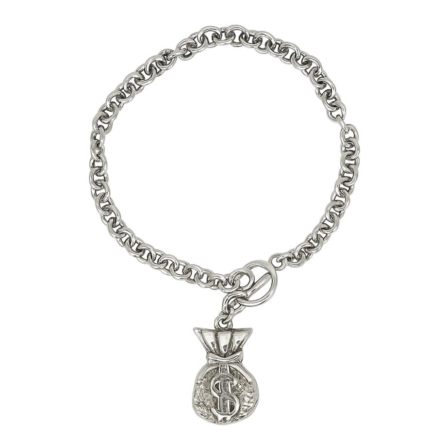 Rhodium Plated Money Bag Rolo Link 7.5" Bracelet