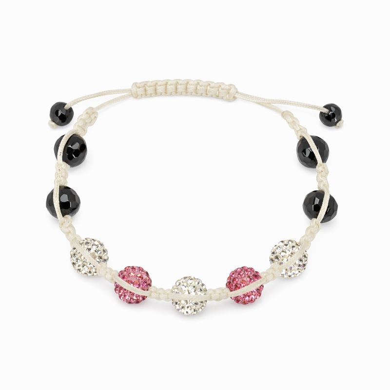 Pink & White Swarovski® Crystal & Hematite Bead Macramé Adjustable Bracelet