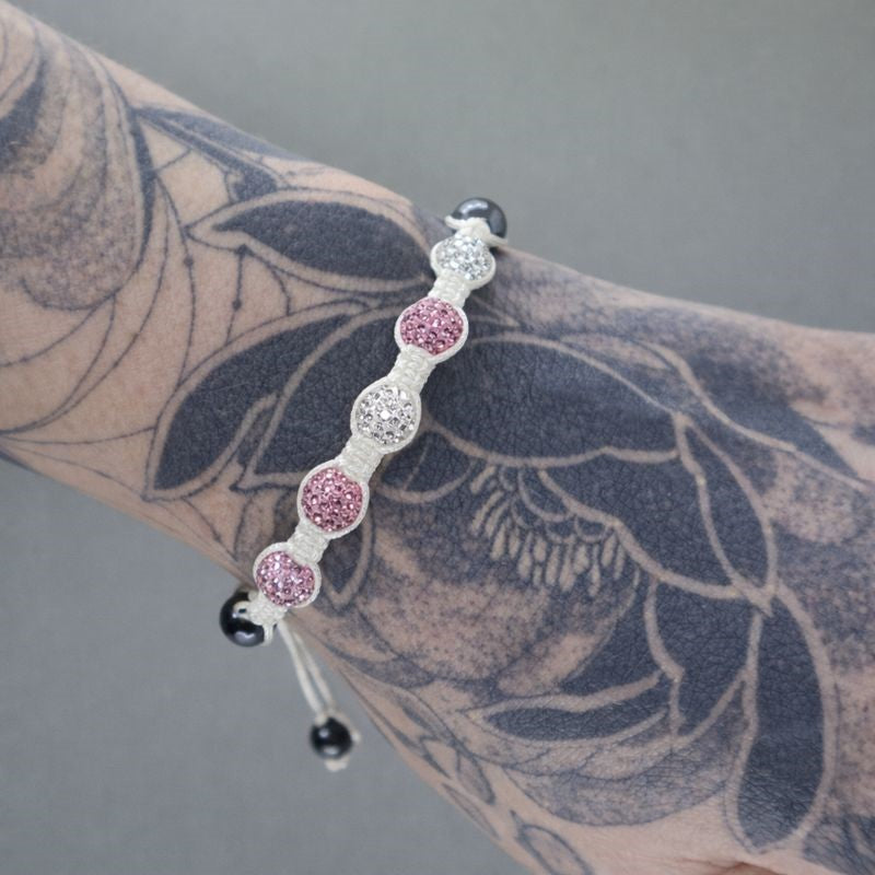 Pink & White Swarovski® Crystal & Hematite Bead Macramé Adjustable Bracelet