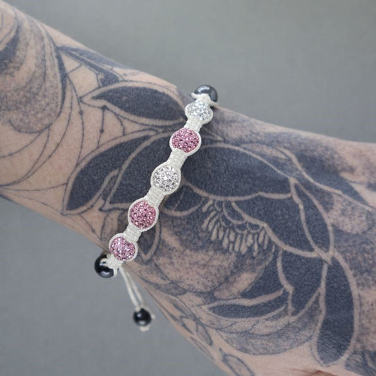 Pink & White Swarovski® Crystal & Hematite Bead Macramé Adjustable Bracelet