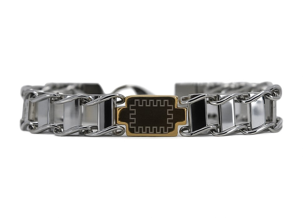 14K Gold Plated & Silver Plated Two-Tone Railroad Link 9" Bracelet