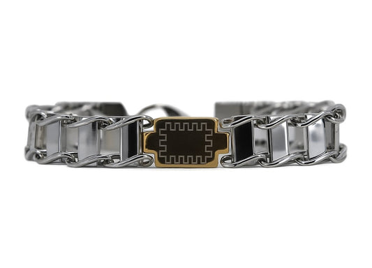 14K Gold Plated & Silver Plated Two-Tone Railroad Link 9" Bracelet