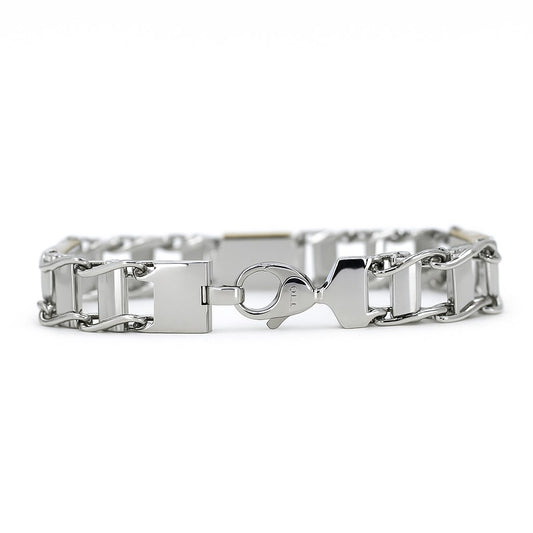 14K Gold Plated & Silver Plated Two-Tone Railroad Link 9" Bracelet