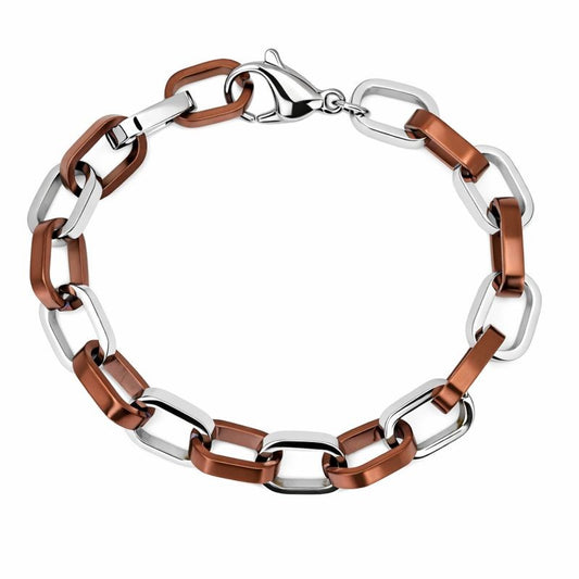 Stainless Steel & Chocolate Rhodium Rolo Link 8.5" Bracelet