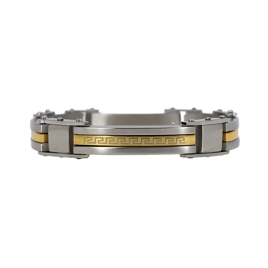 Stainless Steel Gold Plated Greek Key 8.5" Bracelet