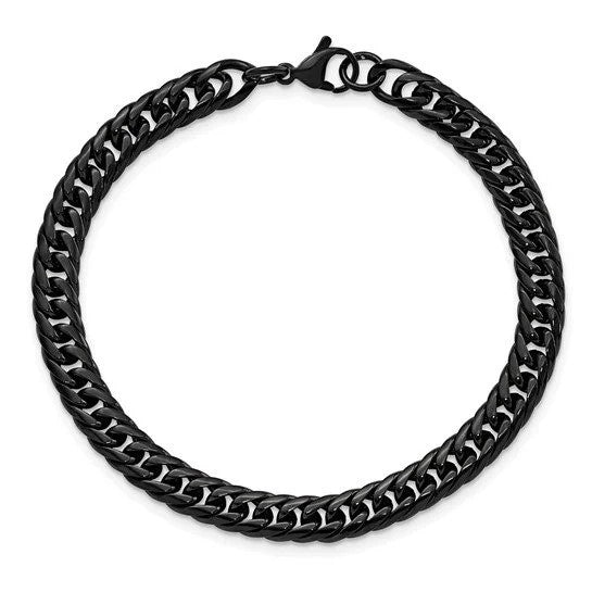 Black IP Plated 7.5mm Double Curb Link 9" Bracelet