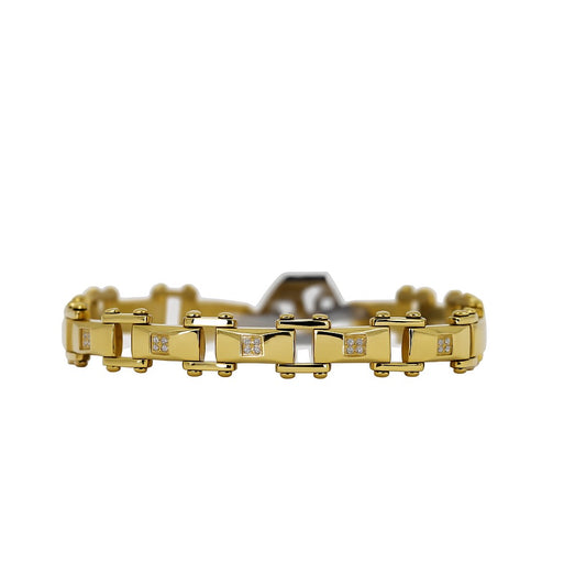 Stainless Steel & 14k Gold Plated CZ 8.5" Bracelet