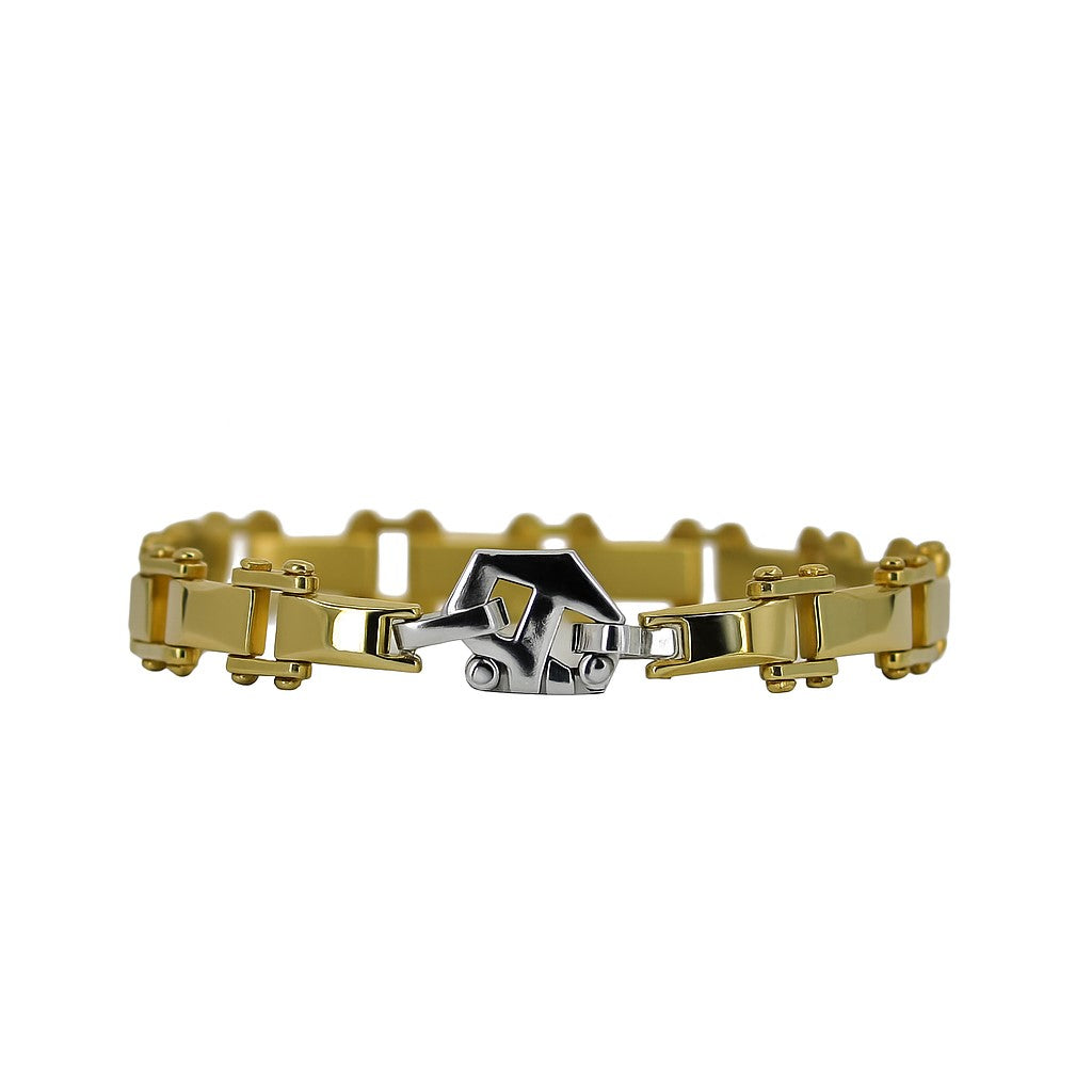 Stainless Steel & 14k Gold Plated CZ 8.5" Bracelet
