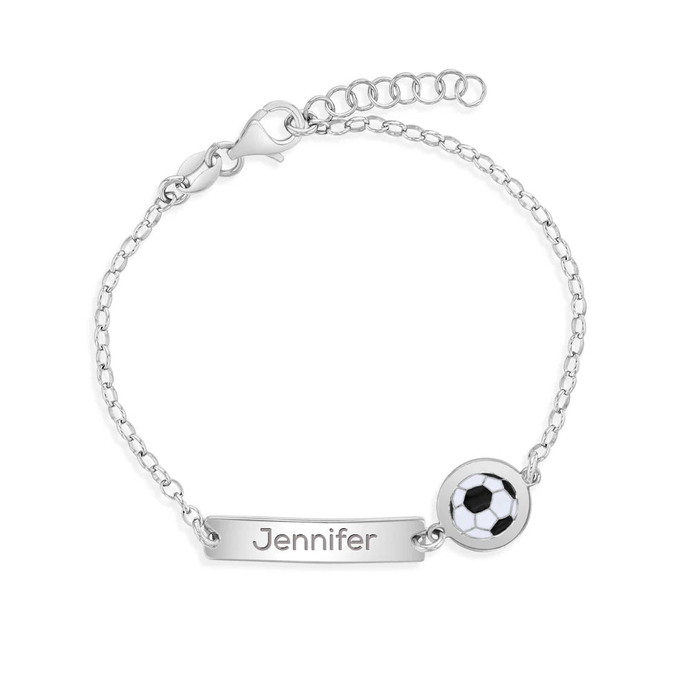 Sterling Silver Enamel Soccer Children's Engravable ID Bracelet
