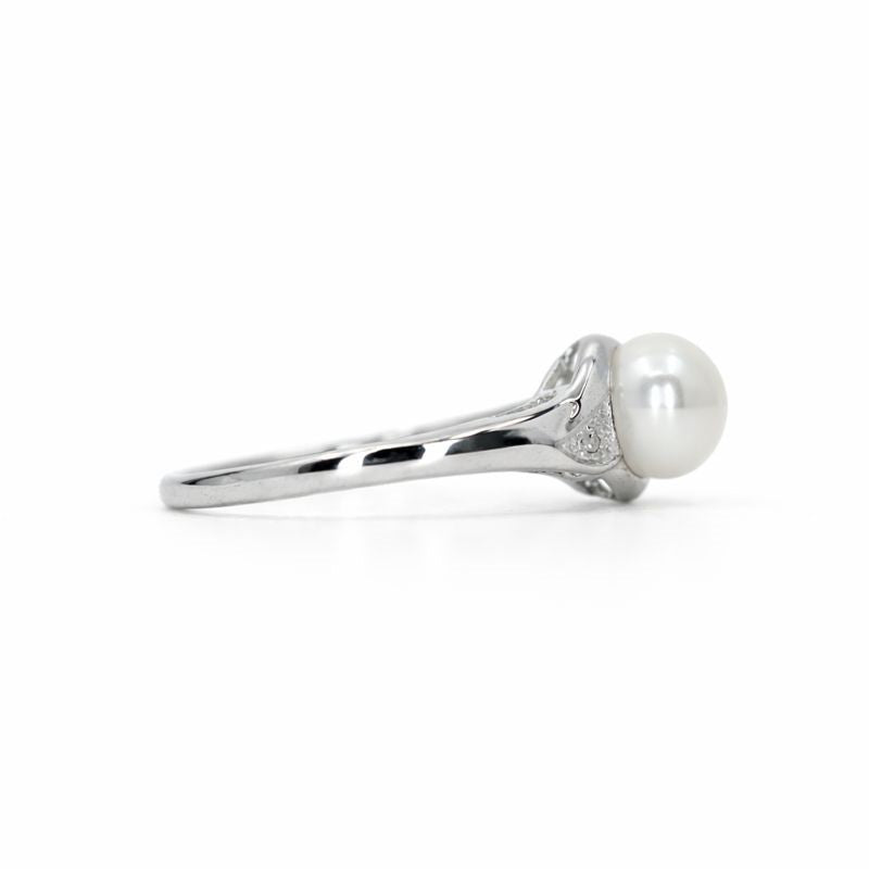 Sterling Silver Pearl & Diamond Accent Ring