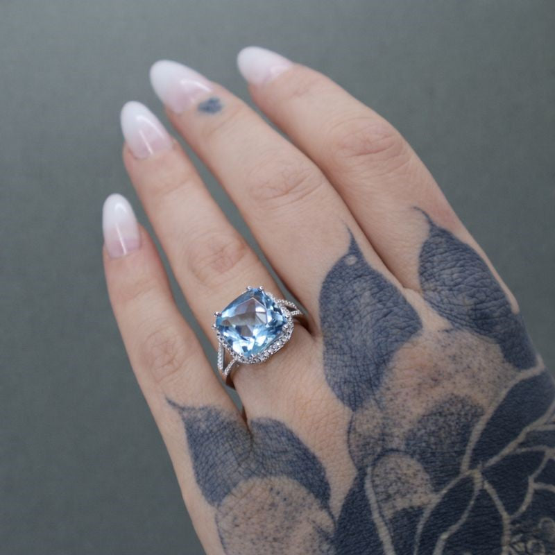 Sterling Silver Blue Topaz & Diamond Accent Ring