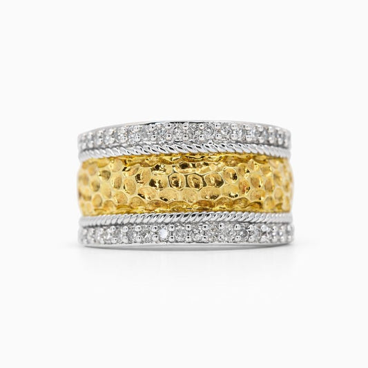 Sterling Silver 14K Gold Plated & Diamond Accent Cigar Band Ring