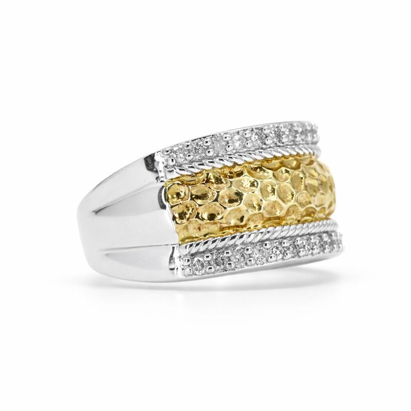 Sterling Silver 14K Gold Plated & Diamond Accent Cigar Band Ring