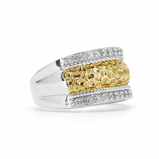 Sterling Silver 14K Gold Plated & Diamond Accent Cigar Band Ring