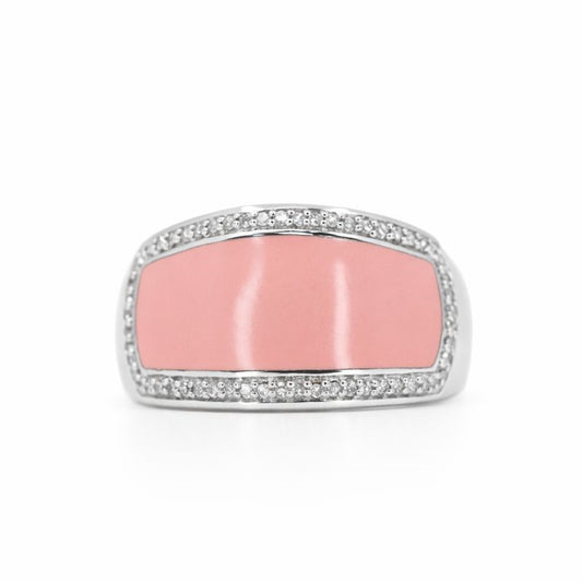 Sterling Silver Pink Enamel & Diamond Vintage Cigar Band Ring