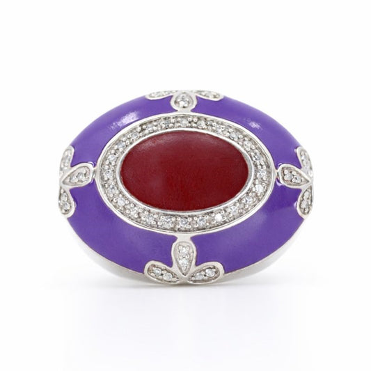 Sterling Silver Purple & Maroon Enamel Diamond Vintage Ring