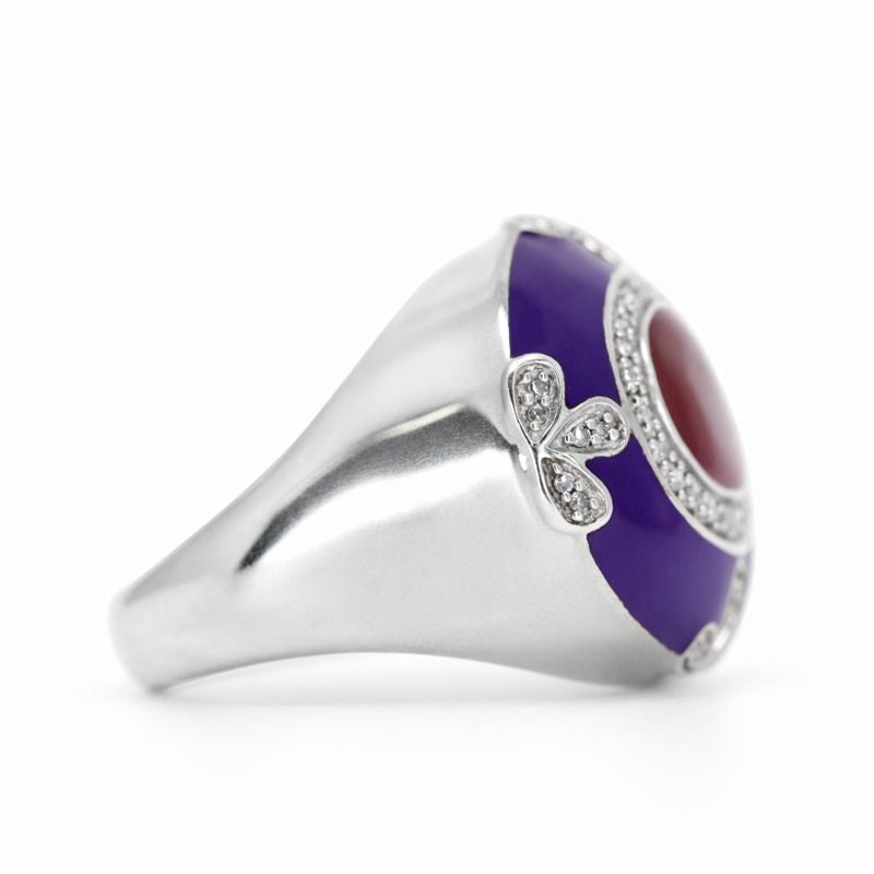 Sterling Silver Purple & Maroon Enamel Diamond Vintage Ring