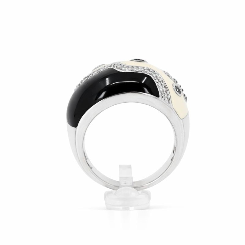 Sterling Silver Black & White Enamel Diamond Accent Vintage Ring