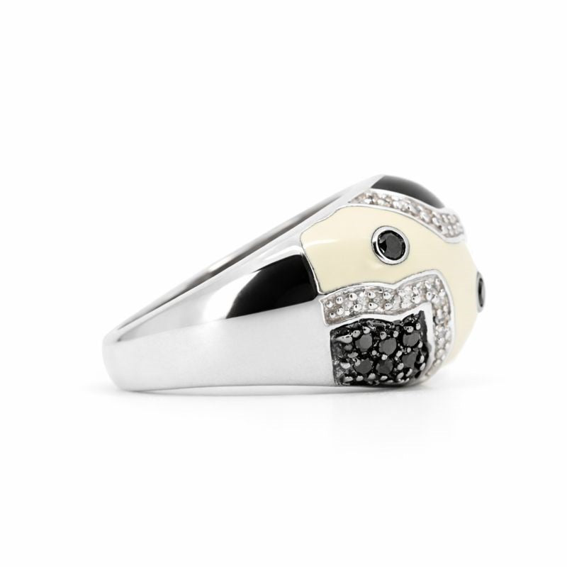 Sterling Silver Black & White Enamel Diamond Accent Vintage Ring