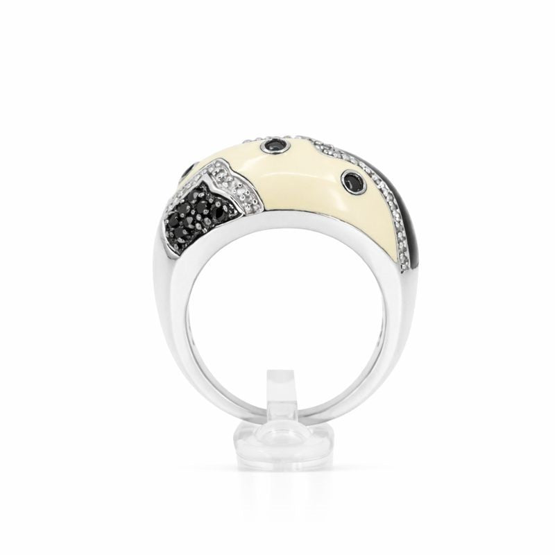 Sterling Silver Black & White Enamel Diamond Accent Vintage Ring