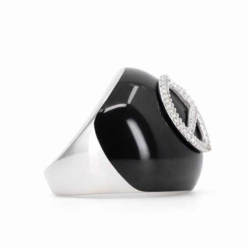 Sterling Silver Black Enamel Diamond Peace Ring
