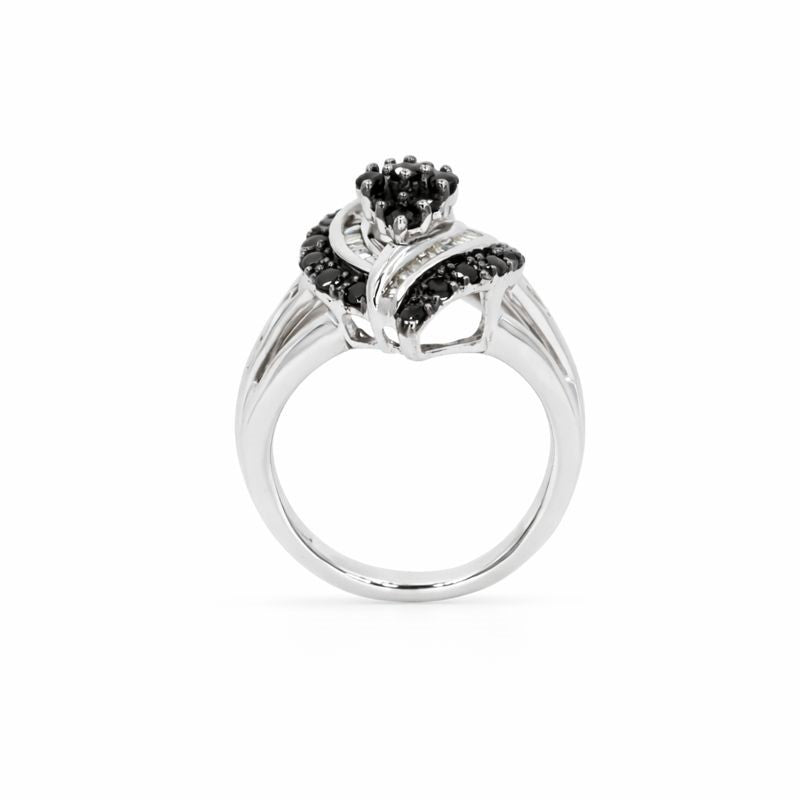 Sterling Silver Black & White Diamond Bypass Ring