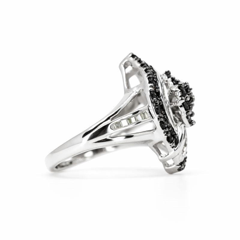 Sterling Silver Black & White Diamond Bypass Ring