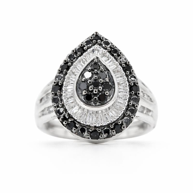 Sterling Silver Black & White Diamond Teardrop Ring