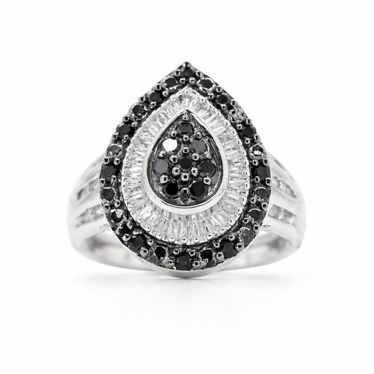 Sterling Silver Black & White Diamond Teardrop Ring