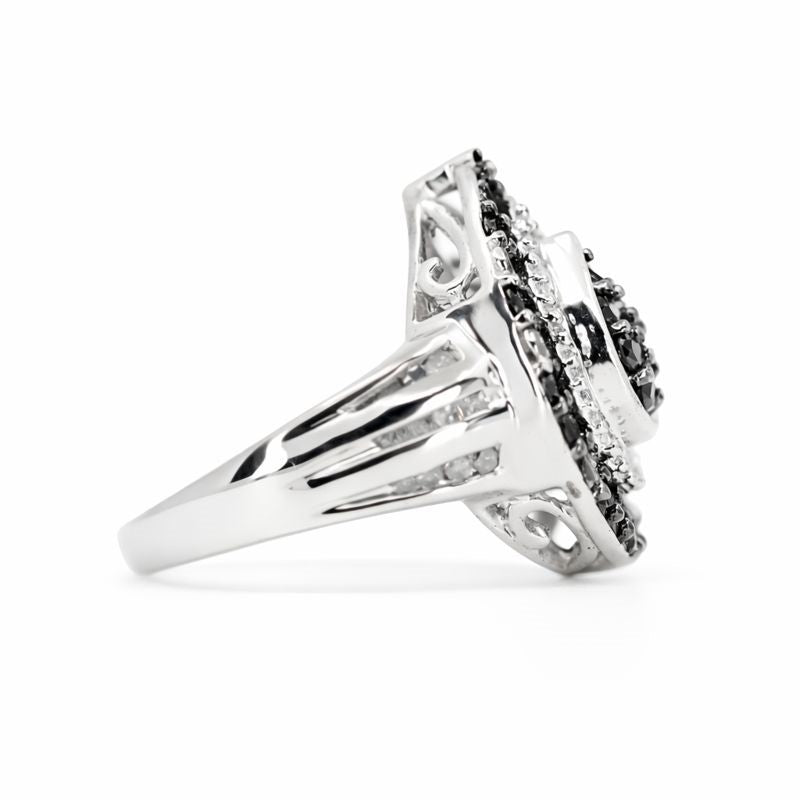 Sterling Silver Black & White Diamond Teardrop Ring