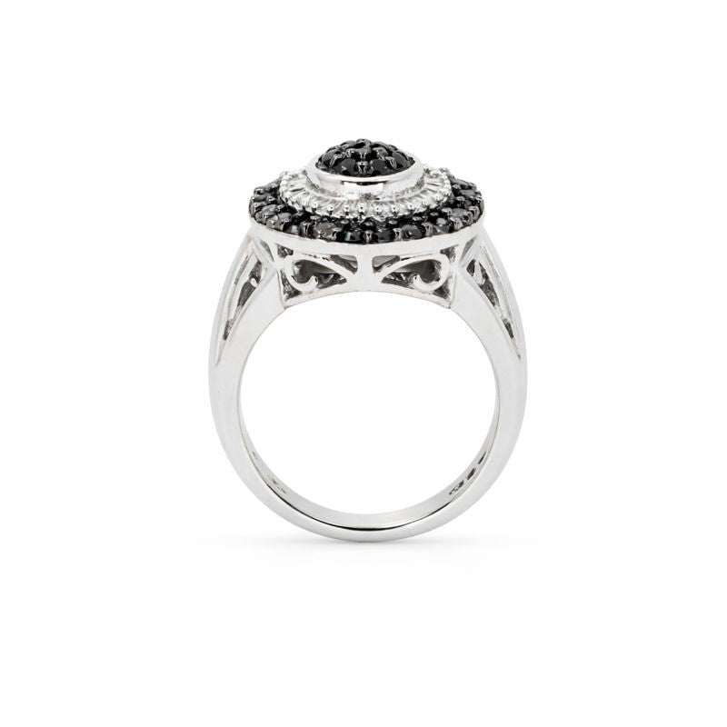 Sterling Silver Black & White Diamond Teardrop Ring