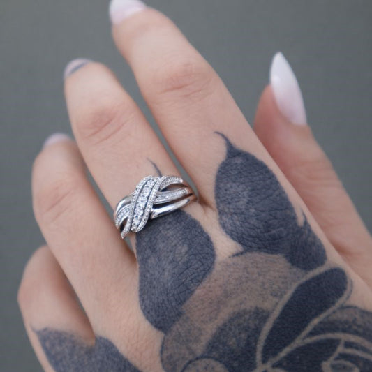 Sterling Silver Diamond-Cut & Diamond Accented Ring