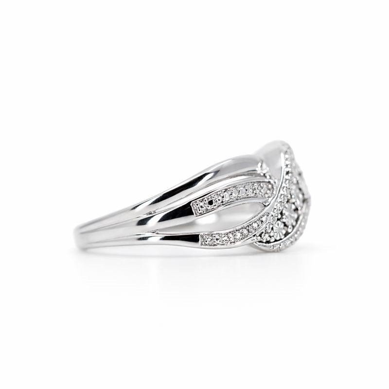 Sterling Silver Diamond-Cut & Diamond Accented Ring